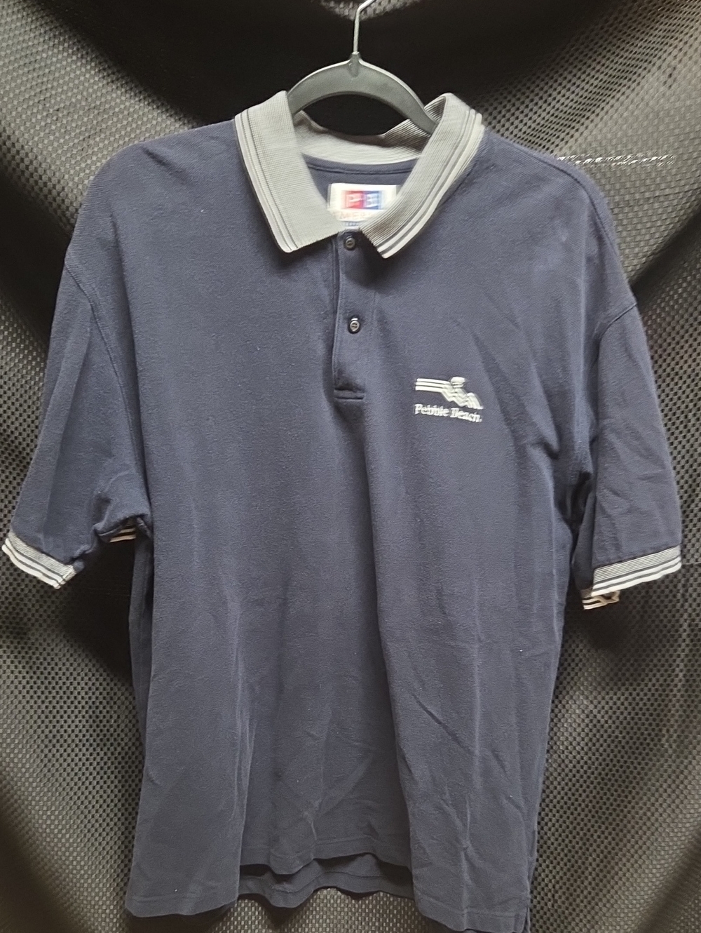Pebble Beach Navy Polo with Gray-Trim Collar